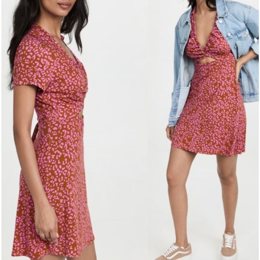 Free People Marsaille Mini Dress - Rust Leopard Print - Boho- M